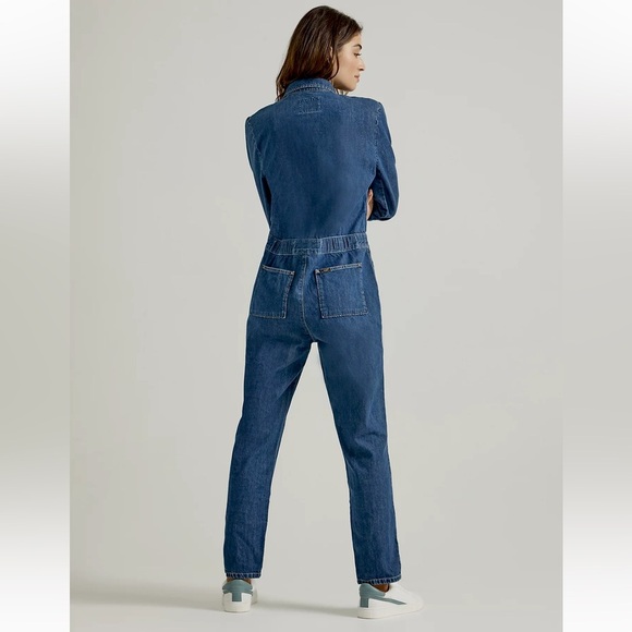 FREE PEOPLE LEE UNION-ALLS RETRO DENIM JEAN UTILITY JUMPSUIT ROMPER COVERALL XS - Picture 14 of 16